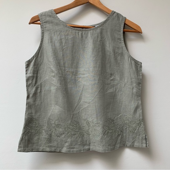 jeff & co Tops - 100% linen sleeveless top size uk 12 embroidered